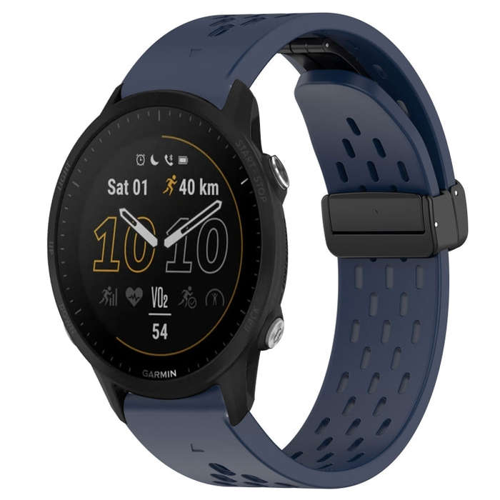 For Garmin Forerunner 955 Hole Folding Buckle 22mm Silicone Watch Band(Midnight Blue)