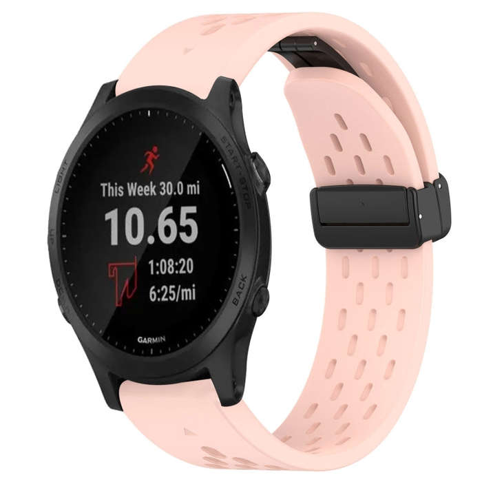 For Garmin Forerunner 945 Hole Folding Buckle 22mm Silicone Watch Band(Pink)