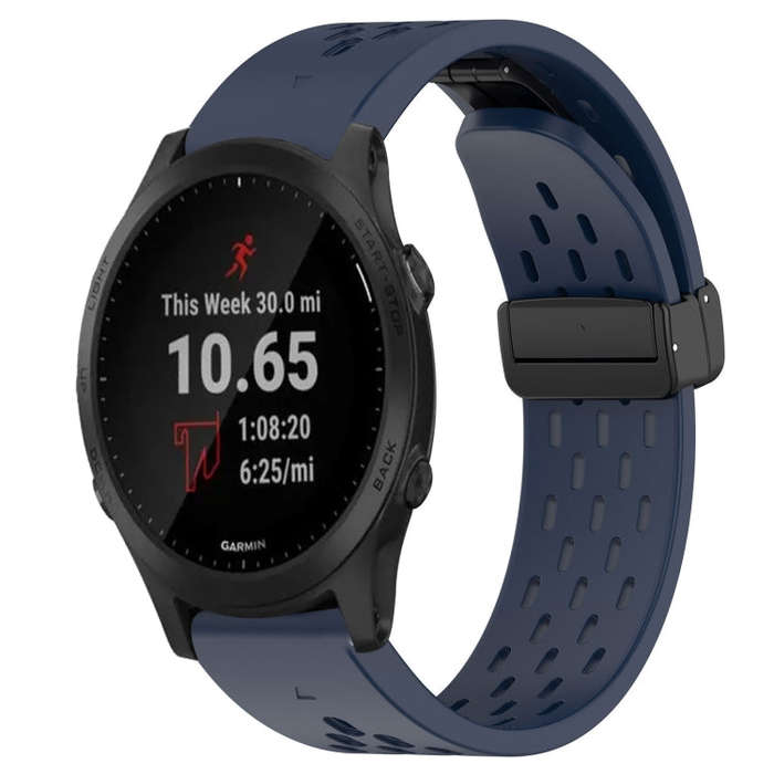 For Garmin Forerunner 945 Hole Folding Buckle 22mm Silicone Watch Band(Midnight Blue)
