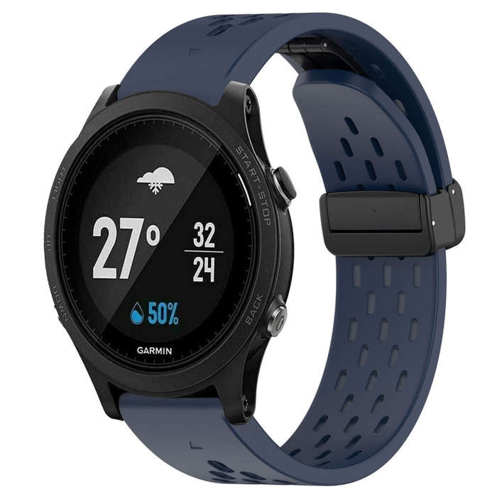 For Garmin Forerunner 935 Hole Folding Buckle 22mm Silicone Watch Band(Midnight Blue)