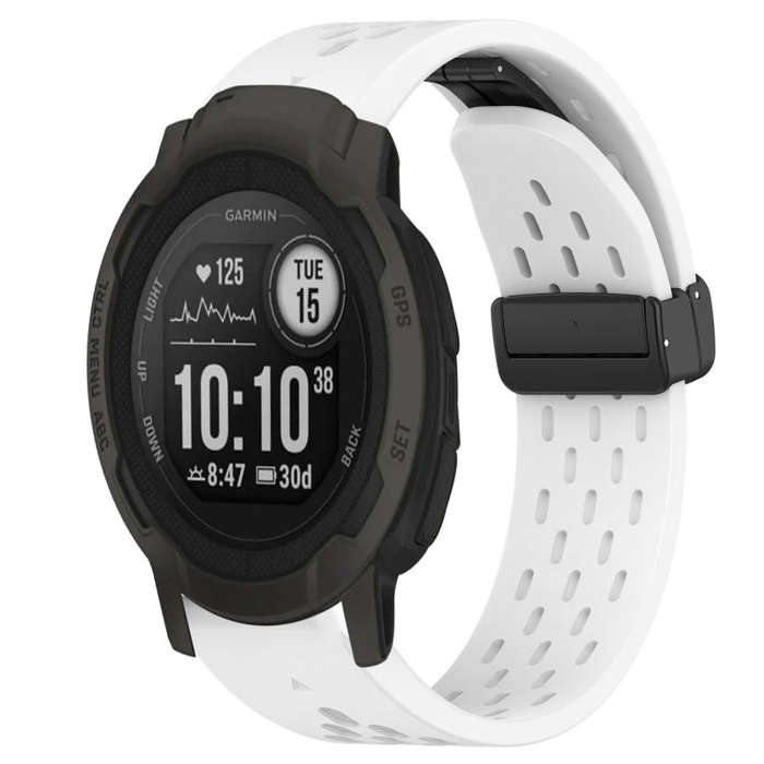 For Garmin Instinct 2 Hole Folding Buckle 22mm Silicone Watch Band(White)