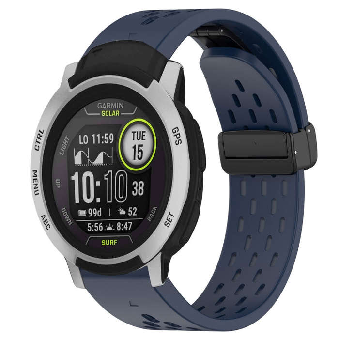 For Garmin Instinct Hole Folding Buckle 22mm Silicone Watch Band(Midnight Blue)
