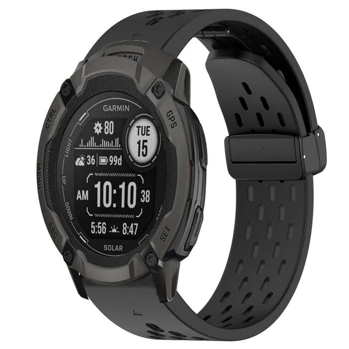 For Garmin Instinct 2X Solar Hole Folding Buckle 26mm Silicone Watch Band(Black)