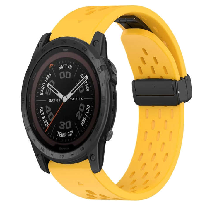 For Garmin Tactix 7 Pro Hole Folding Buckle 26mm Silicone Watch Band(Yellow)