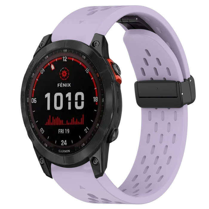 For Garmin Fenix 7X Solar Hole Folding Buckle 26mm Silicone Watch Band(Purple)