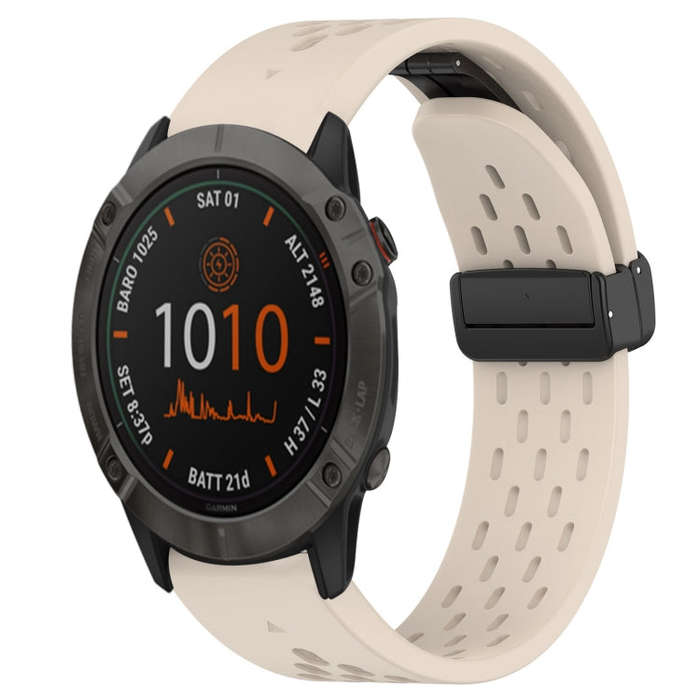For Garmin Fenix 6X Hole Folding Buckle 26mm Silicone Watch Band(Starlight Color)
