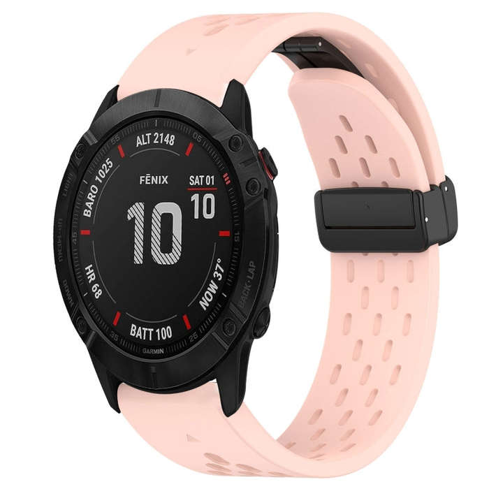 For Garmin Fenix 6X Sapphire Hole Folding Buckle 26mm Silicone Watch Band(Pink)