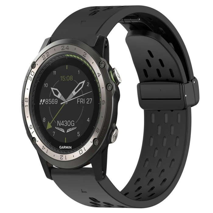 For Garmin D2 Charlie Hole Folding Buckle 26mm Silicone Watch Band(Black)