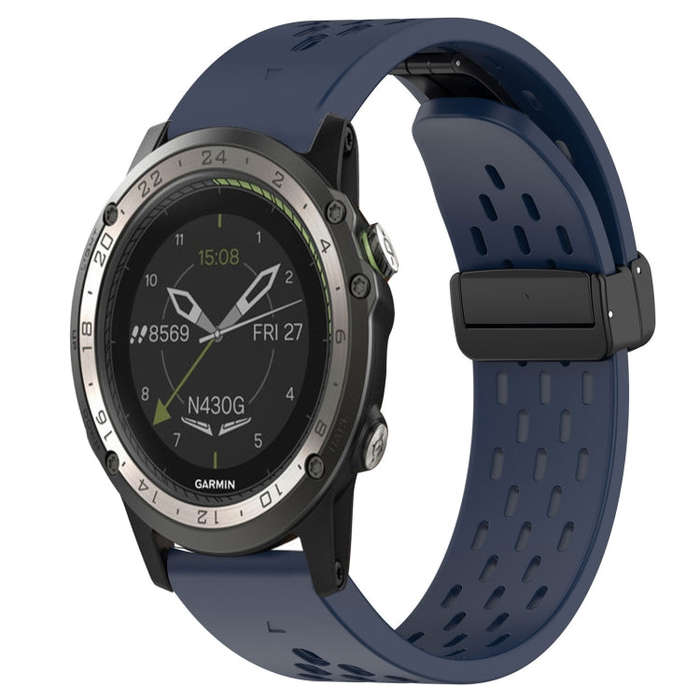For Garmin D2 Charlie Hole Folding Buckle 26mm Silicone Watch Band(Midnight Blue)