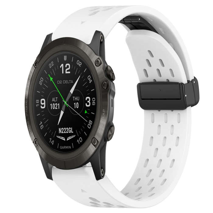 For Garmin D2 Delta PX Hole Folding Buckle 26mm Silicone Watch Band(White)