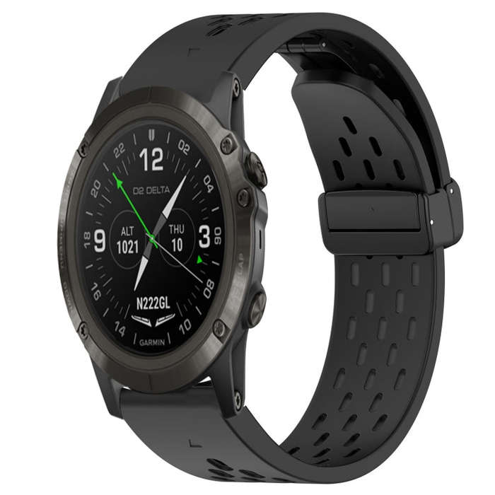 For Garmin D2 Delta PX Hole Folding Buckle 26mm Silicone Watch Band(Black)