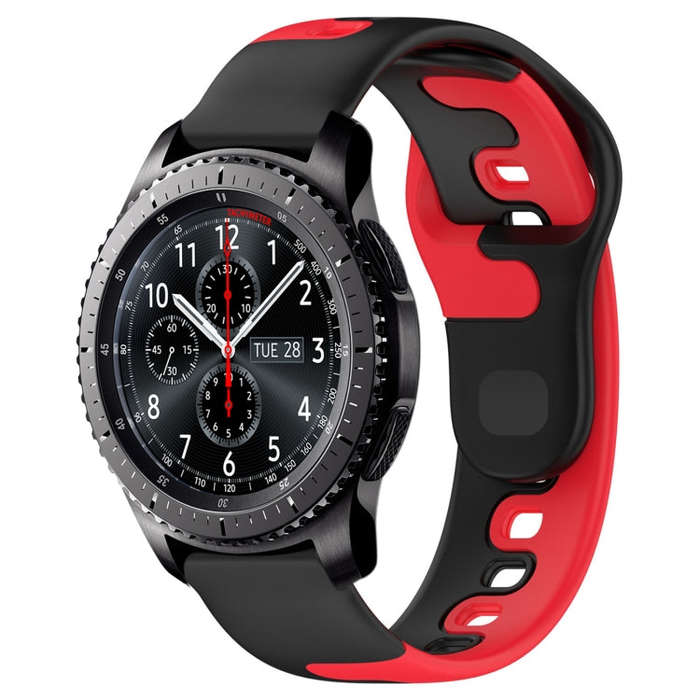 For Samsung Gear S3 Classic / Frontier 22mm Double Color Silicone Watch Band(Black+Red)