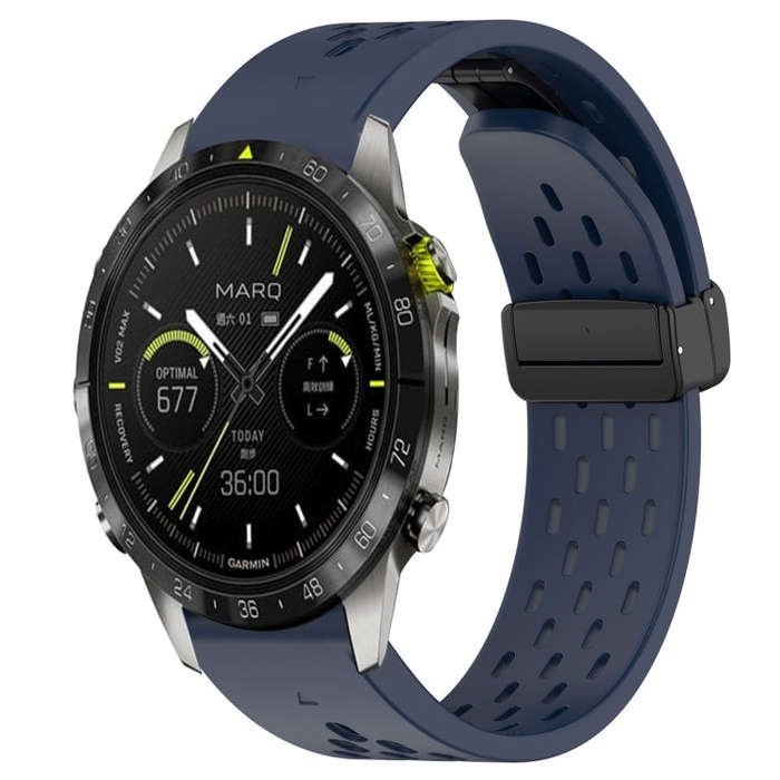 For Garmin MARQ Quick Release Holes Magnetic Buckle Silicone Watch Band(Dark Blue)
