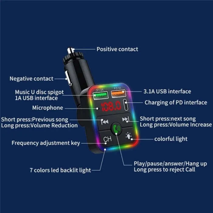 P2 Dual USB Port Cigarette Lighter Car Charger Support Bluetooth Hands Free Calling Car Player Ch...