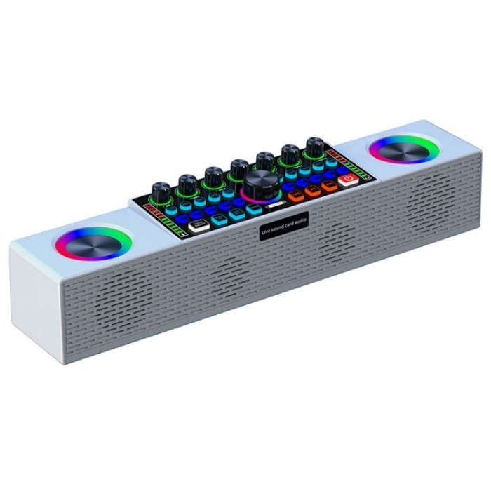 SY8 Live Sound Card All-in-one Machine Speaker Stereo Subwoofer With Mic(White)