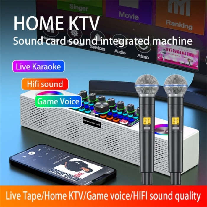 SY8 Live Sound Card All-in-one Machine Speaker Stereo Subwoofer With Mic(White)