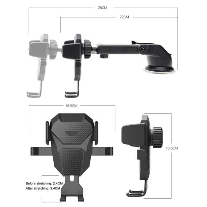 D25+105+K5 Auto Locking Car Phone Clip Telescopic Suction Cup Dashboard Phone Mount Holder(Black)