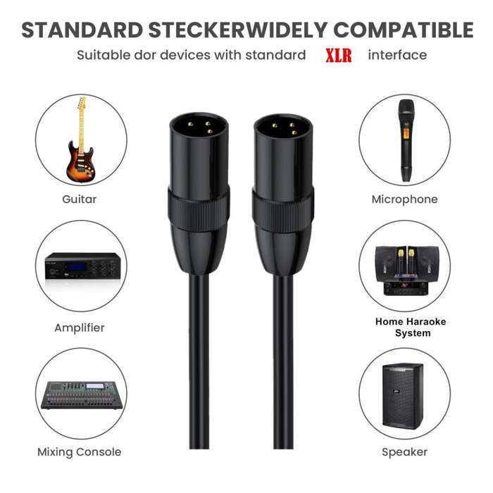 JUNSUNMAY XLR Male to Male Mic Cord 3 Pin Audio Cable Balanced Shielded Cable, Length:1m