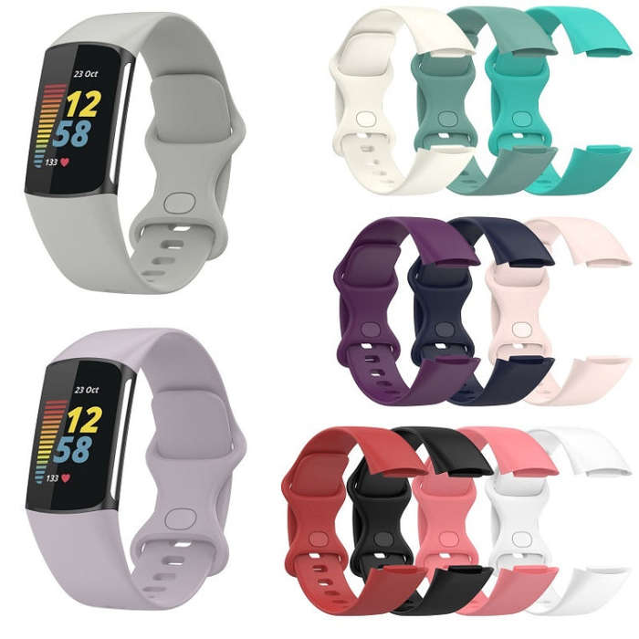 For Fitbit Charge 6 Solid Color Butterfly Buckle Silicone Watch Band, Size:L Size(Gray)