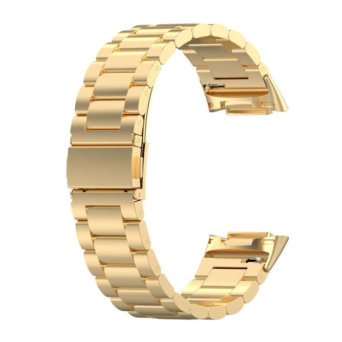 For Fitbit Charge 6 Three Beads Stainless Steel Metal Watch Band(Gold)