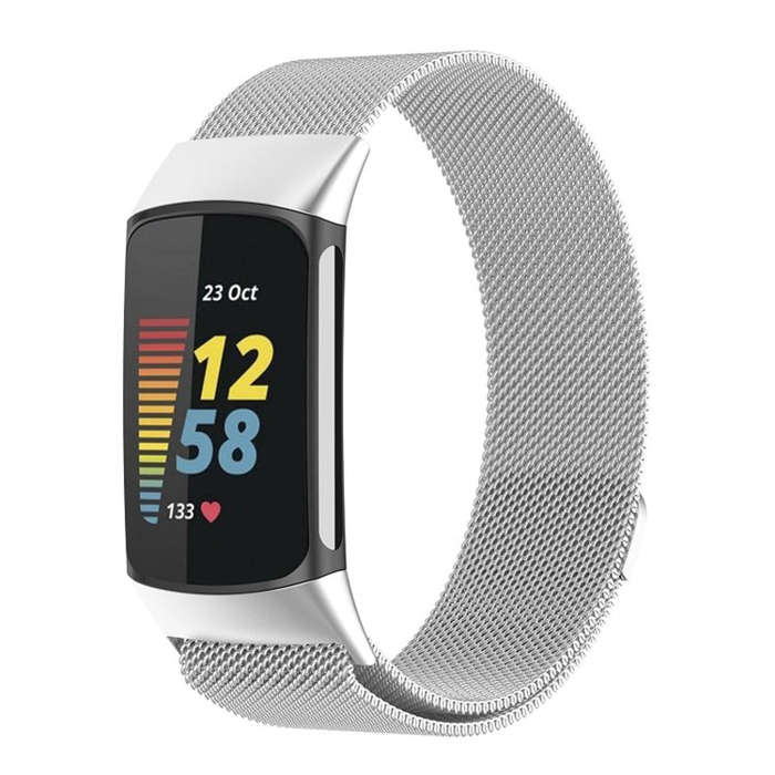 For Fitbit Charge 6 Milan Magnetic Metal Steel Mesh Watch Band(Silver)