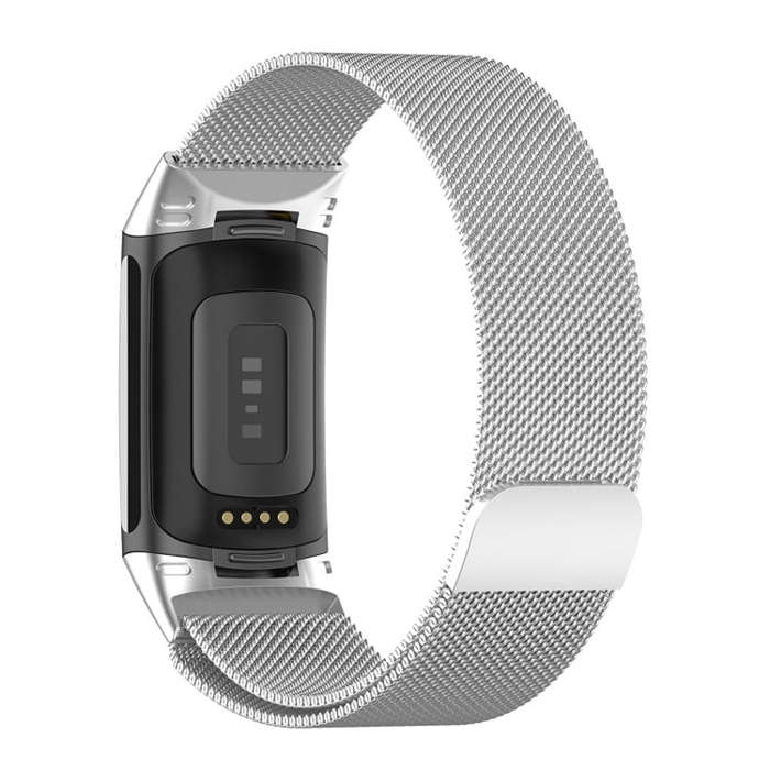 For Fitbit Charge 6 Milan Magnetic Metal Steel Mesh Watch Band(Silver)