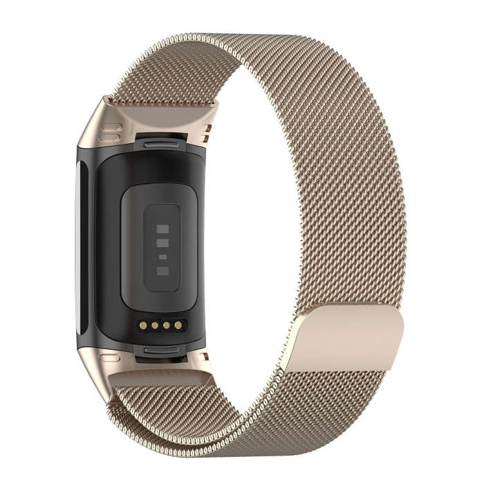 For Fitbit Charge 6 Milan Magnetic Metal Steel Mesh Watch Band(Champagne)