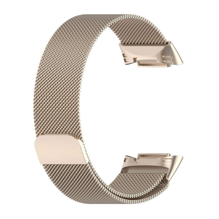 For Fitbit Charge 6 Milan Magnetic Metal Steel Mesh Watch Band(Champagne)