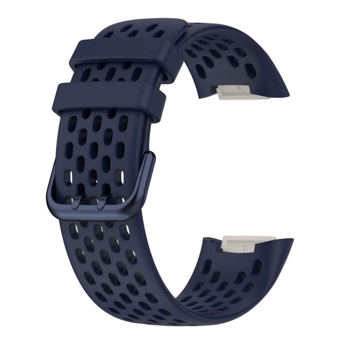 For Fitbit Charge 5 Solid Color Breathable Sports Silicone Watch Band(Dark Blue)