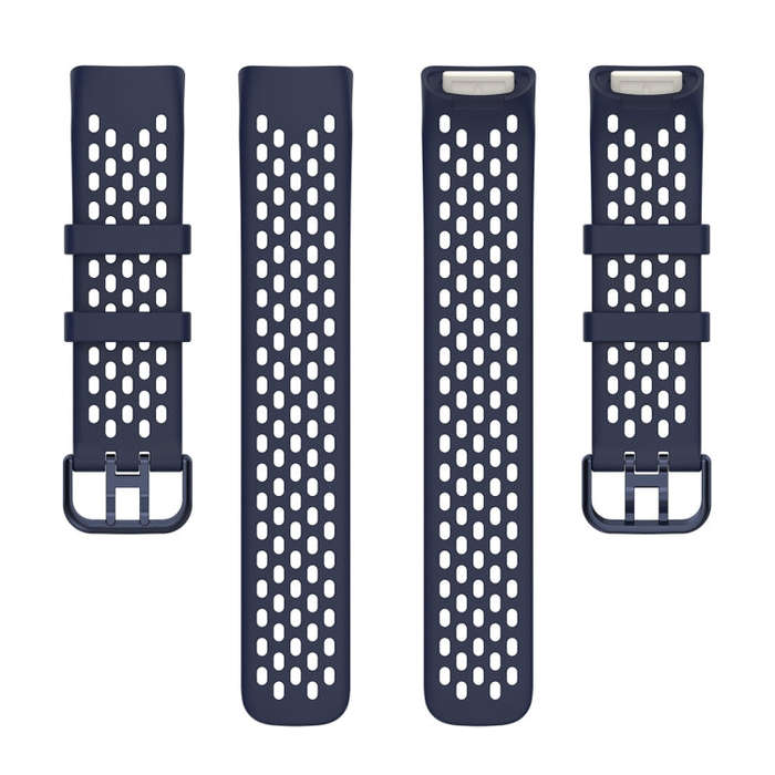 For Fitbit Charge 5 Solid Color Breathable Sports Silicone Watch Band(Dark Blue)