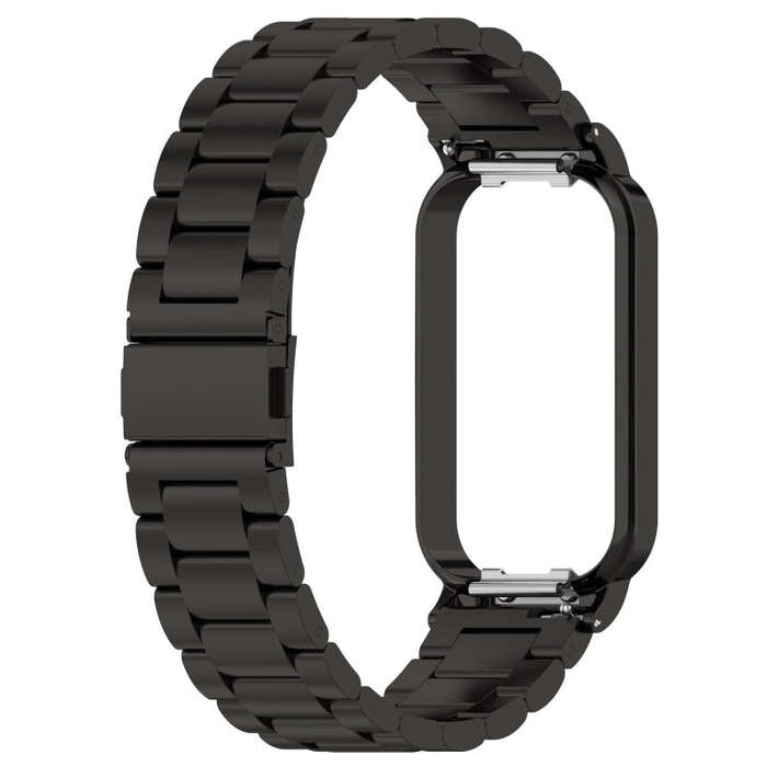 For Xiaomi Smart Band 8 Active Three Bead Stainless Steel Watch Band + Watch Metal Frame(Black)