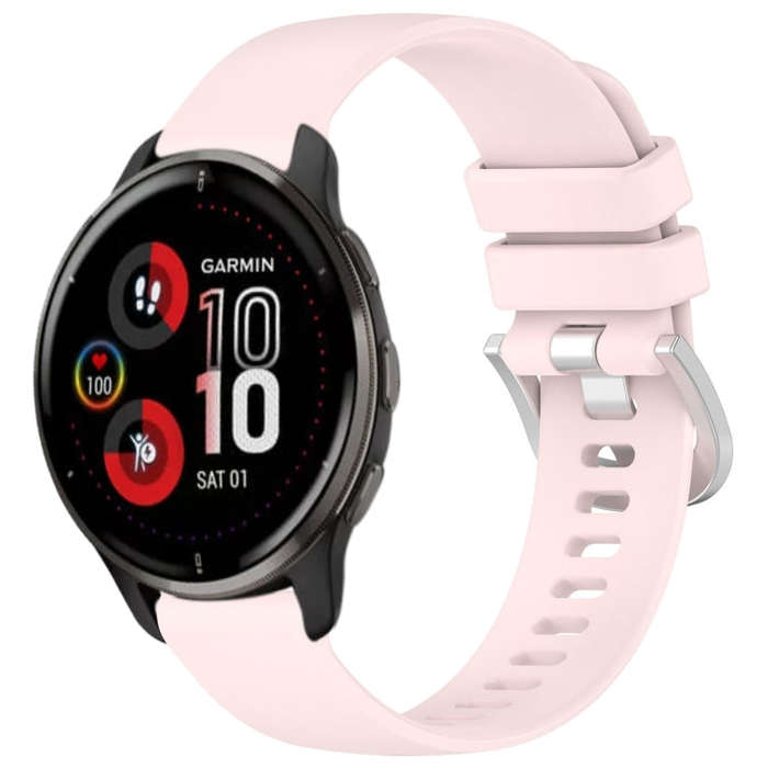 For Garmin Venu 2 Plus Liquid Glossy Silver Buckle Silicone Watch Band(Pink)