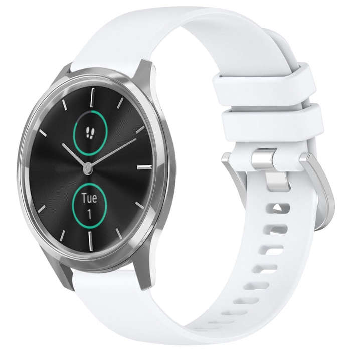 For Garmin VivoMove Luxe / Garminmove Luxe Liquid Glossy Silver Buckle Silicone Watch Band(White)
