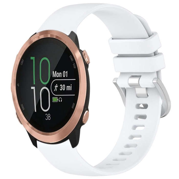 For Garmin Forerunner 645 / 645 Music Liquid Glossy Silver Buckle Silicone Watch Band(White)