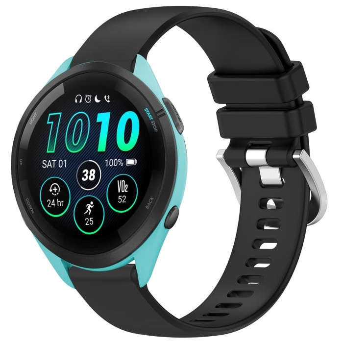 For Garmin Forerunner 265S Liquid Glossy Silver Buckle Silicone Watch Band(Black)