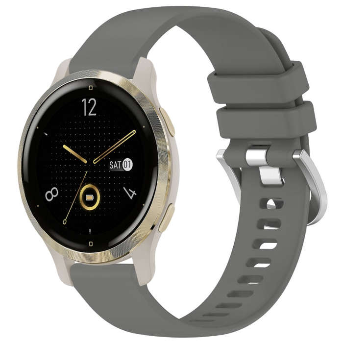 For Garmin Venu 2S Liquid Glossy Silver Buckle Silicone Watch Band(Gray)