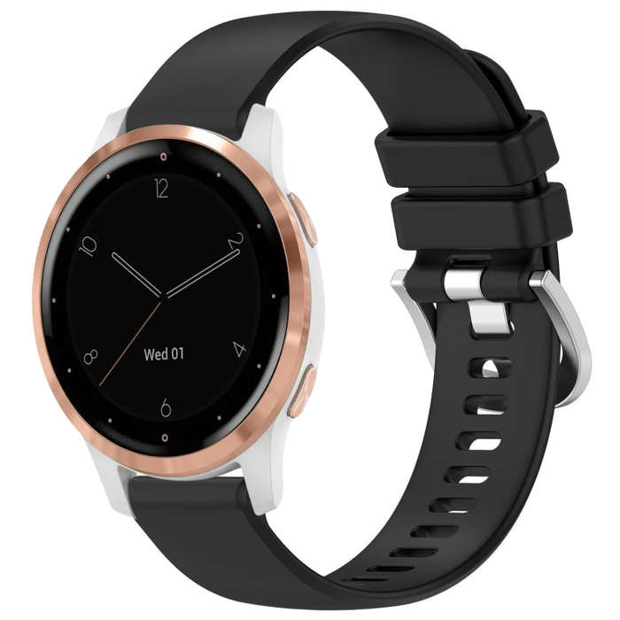 For Garmin Vivoactive 4S Liquid Glossy Silver Buckle Silicone Watch Band(Black)