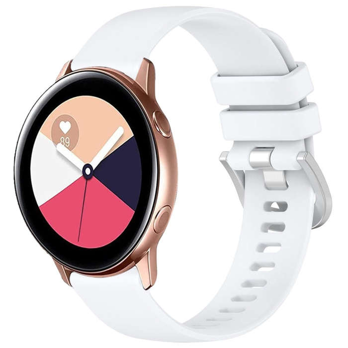 For Samsung Galaxy Watch Active / Active 2 Liquid Glossy Silver Buckle Silicone Watch Band(White)