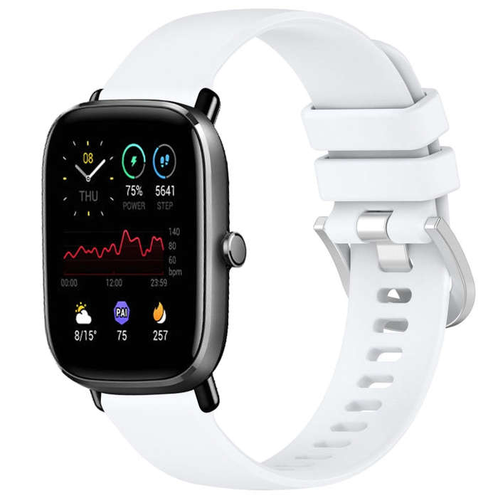 For Amazfit GTS4 Mini 20mm Liquid Glossy Silver Buckle Silicone Watch Band(White)