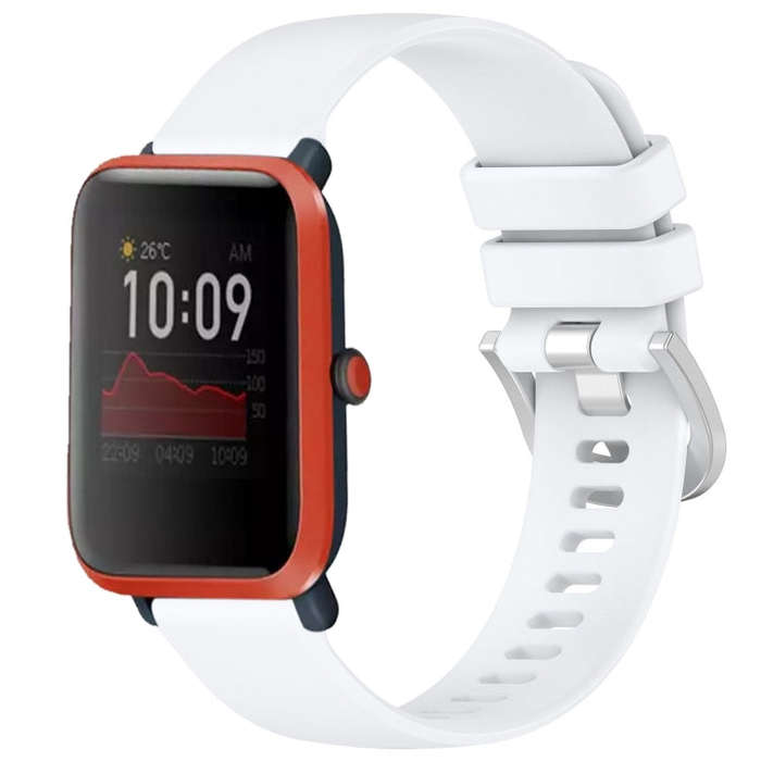 For Amazfit Bip / Bip Lite / Bip 1S 20mm Liquid Glossy Silver Buckle Silicone Watch Band(White)