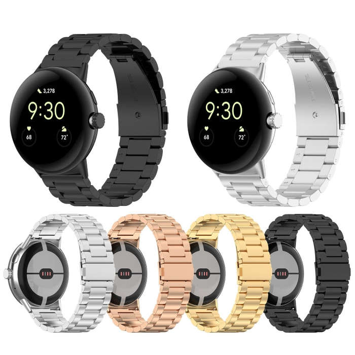 For Google Pixel Watch 2 Three Bead Stainless Steel Metal Watch Band(Silver)