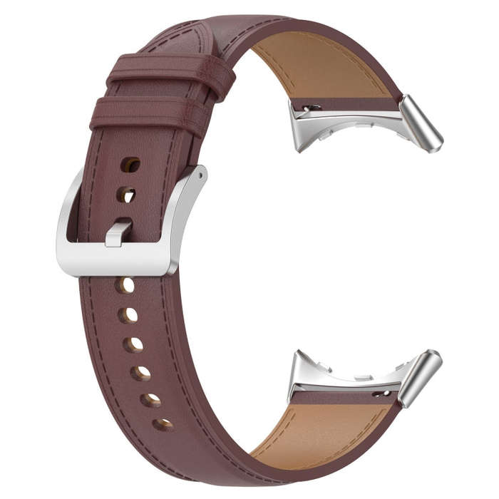 For Google Pixel Watch 2 Top Layer Leather Embossed Sewing Watch Band(Dark Brown)