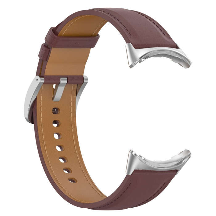 For Google Pixel Watch 2 Top Layer Leather Embossed Sewing Watch Band(Dark Brown)