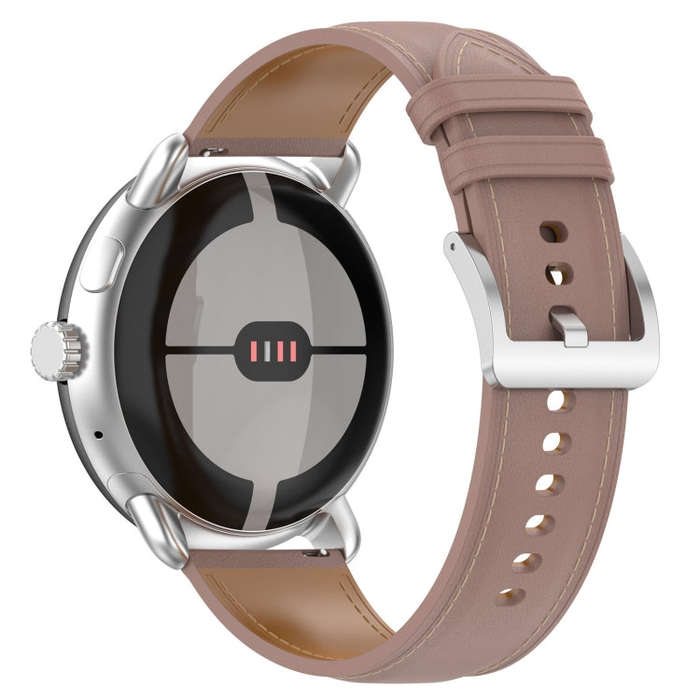 For Google Pixel Watch 2 Top Layer Leather Embossed Sewing Watch Band(Dark Pink)