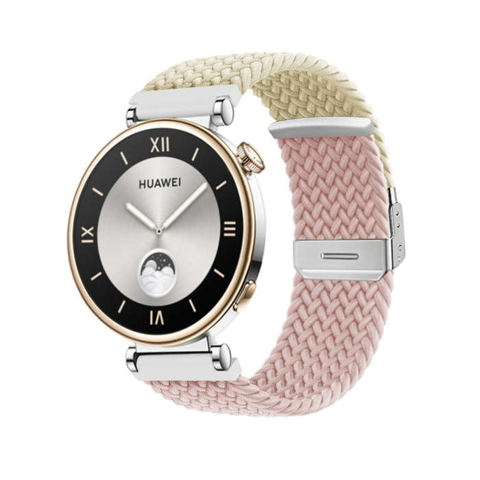 For Huawei Watch GT4 41mm Integrated Buckle Braided Nylon Watch Band(Starlight+Pink)