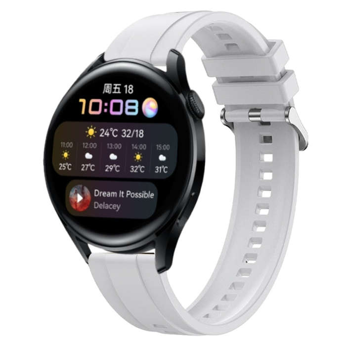 For Huawei Watch 3 / 3 Pro Tire Pattern Silver Buckle Silicone Watch Band(White)
