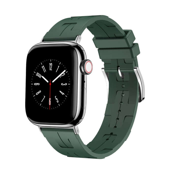 For Apple Watch Series 9 41mm H Texture Soft Silicone Buckle Watch Band(Dark Green)