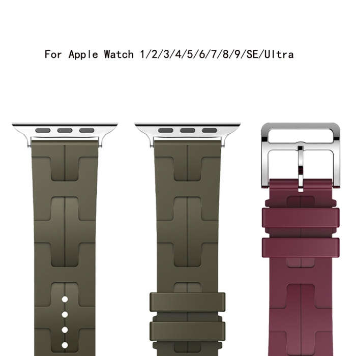 For Apple Watch Series 8 41mm H Texture Soft Silicone Buckle Watch Band(Midnight)