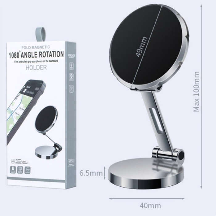 G158 360-Degree Rotating Metal Phone Stand Dashboard Folding Magnetic Car Mount(Silver)