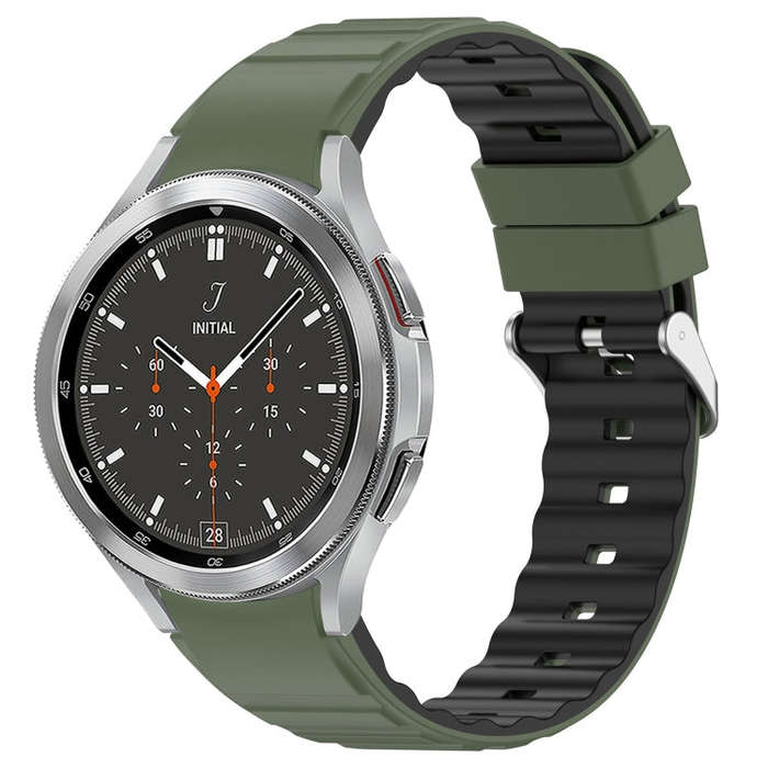 For Samsung Galaxy Watch 4 Two Color Horizontal Silicone Watch Band(Olive Green Black)